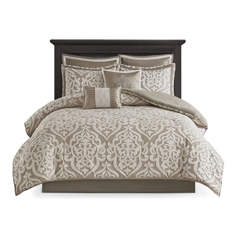 Madison Park Odette 8-Piece Polyester Jacquard Comforter Set in Tan
