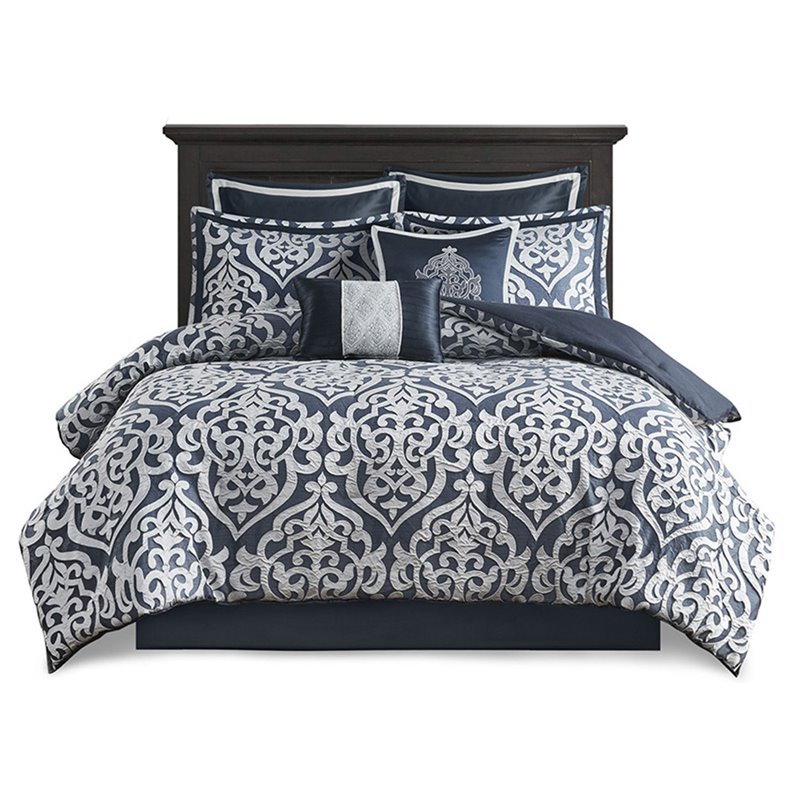 Madison Park Odette 8-Piece Polyester Jacquard Comforter Set in Navy