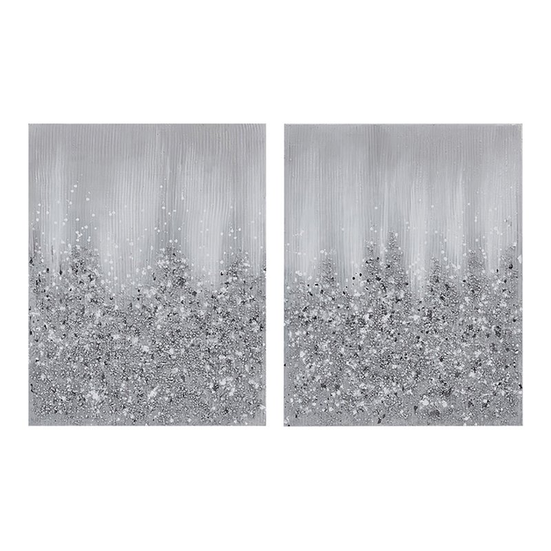 Madison Park Wood Glimmer Hand Embellished Canvas Set in Silver (Set of 2)