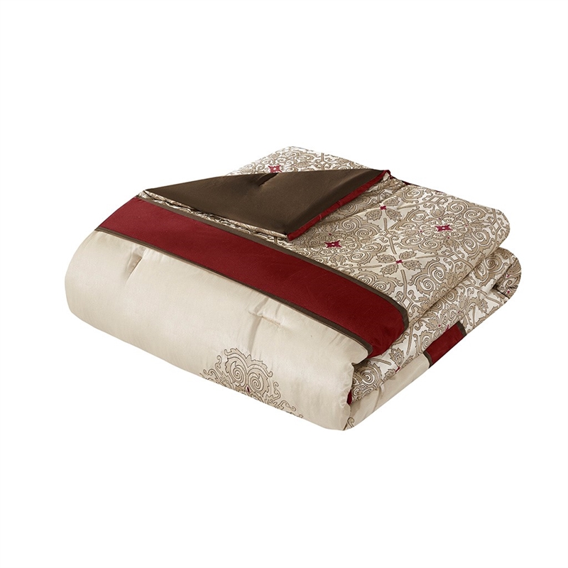 Madison Park 7-Piece Polyester Jacquard Comforter Set with Embroidery in Red