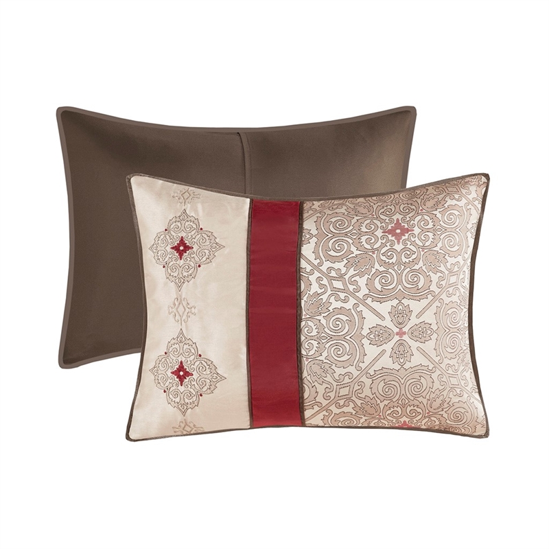 Madison Park 7-Piece Polyester Jacquard Comforter Set with Embroidery in Red