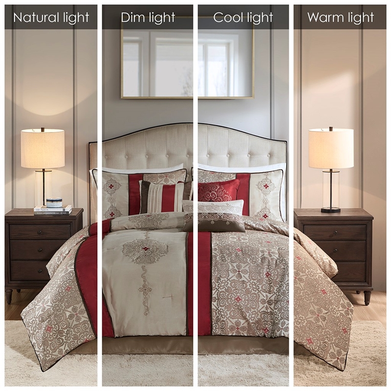 Madison Park 7-Piece Polyester Jacquard Comforter Set with Embroidery in Red