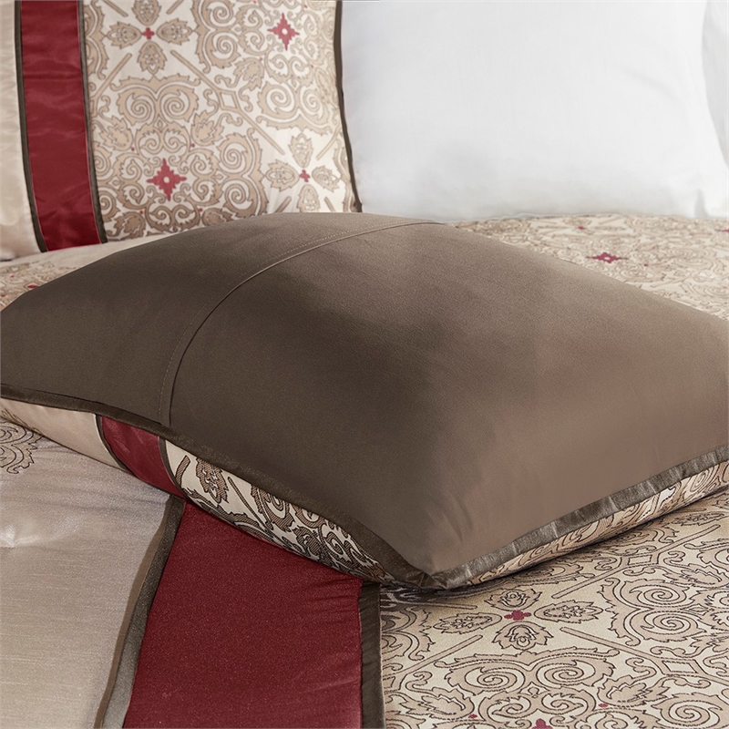 Madison Park 7-Piece Polyester Jacquard Comforter Set with Embroidery in Red