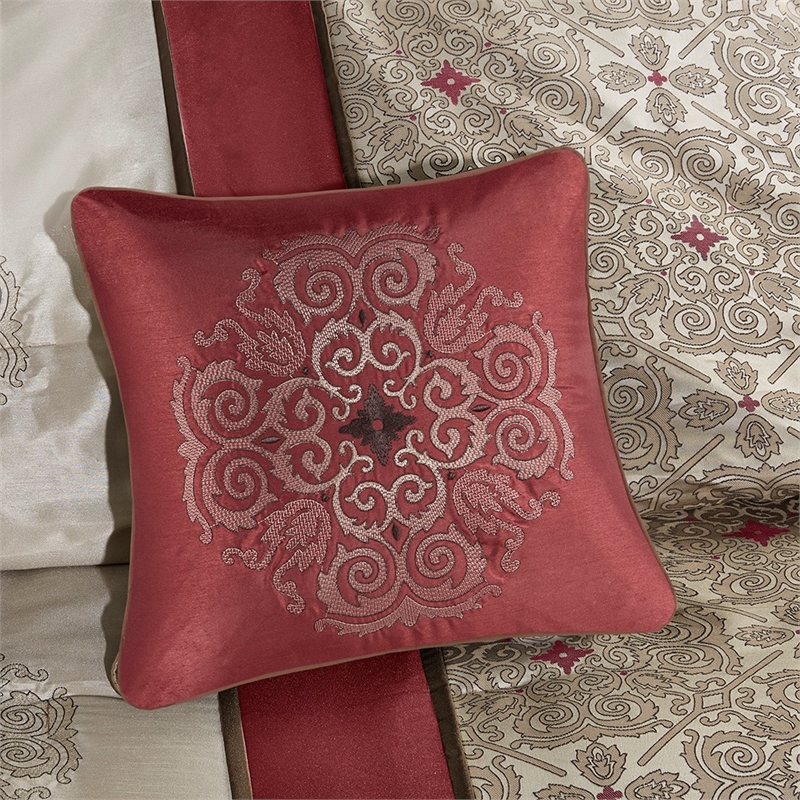 Madison Park 7-Piece Polyester Jacquard Comforter Set with Embroidery in Red