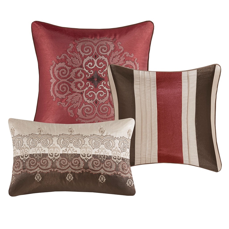 Madison Park 7-Piece Polyester Jacquard Comforter Set with Embroidery in Red