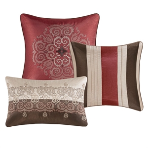 Madison Park 7-Piece Polyester Jacquard Comforter Set with Embroidery in Red