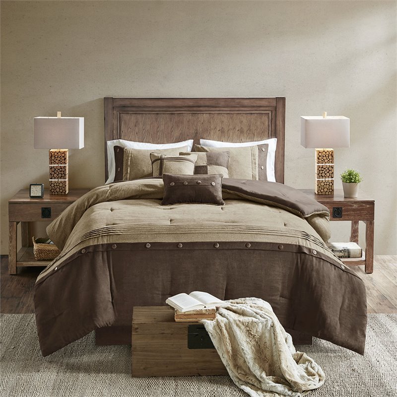 Madison Park Boone 7-Piece Polyester Microsuede Comforter Set in Brown