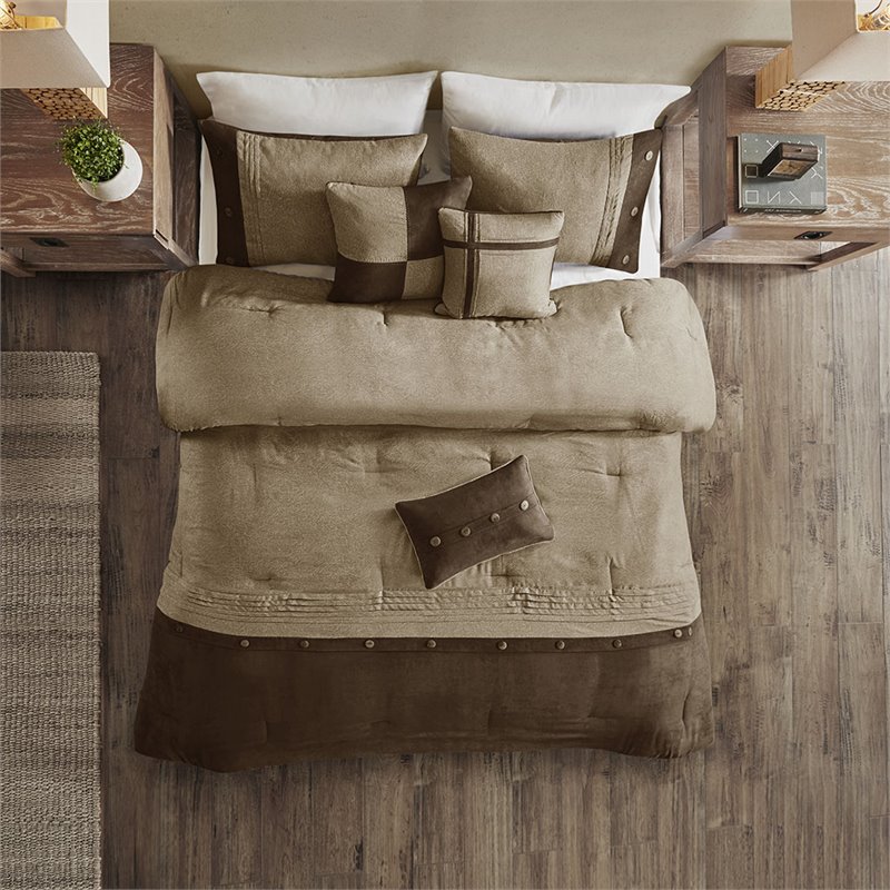 Madison Park Boone 7-Piece Polyester Microsuede Comforter Set in Brown