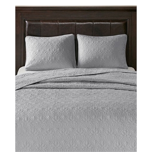 Madison Park Quebec 3-Piece Polyester Quilted Microfiber Bedspread Set in Gray