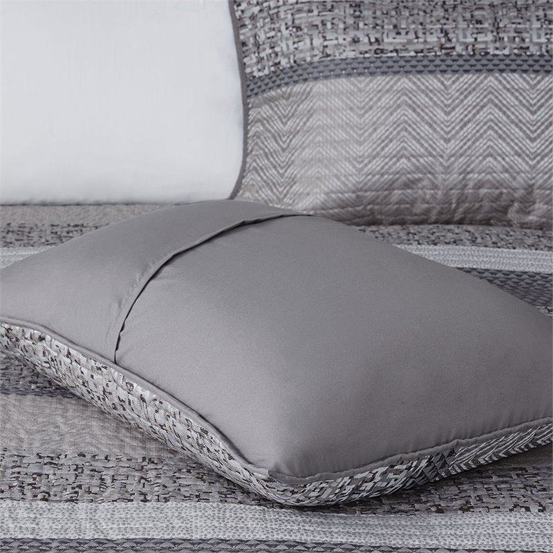 Madison Park Rhapsody 6-Piece Polyester Jacquard Reversible Coverlet Set in Gray