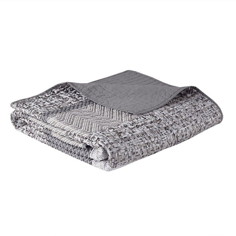 Madison Park Rhapsody 6-Piece Polyester Jacquard Reversible Coverlet Set in Gray