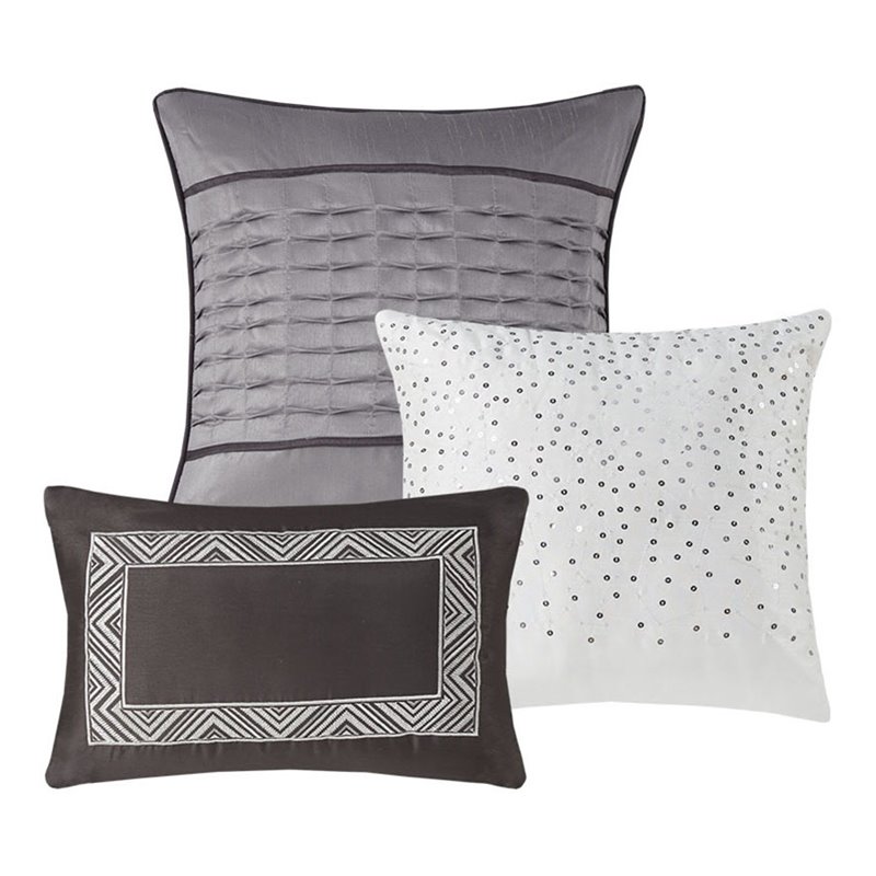 Madison Park Rhapsody 6-Piece Polyester Jacquard Reversible Coverlet Set in Gray