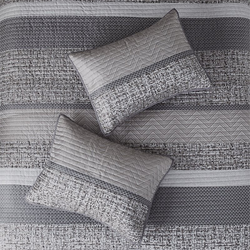 Madison Park Rhapsody 6-Piece Polyester Jacquard Reversible Coverlet Set in Gray