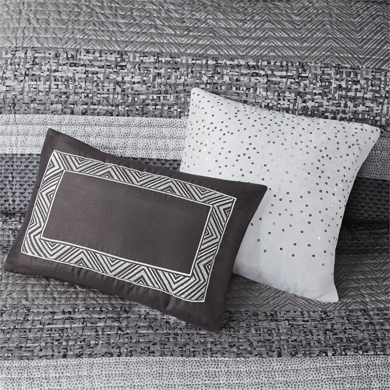 Madison Park Rhapsody 6-Piece Polyester Jacquard Reversible Coverlet Set in Gray