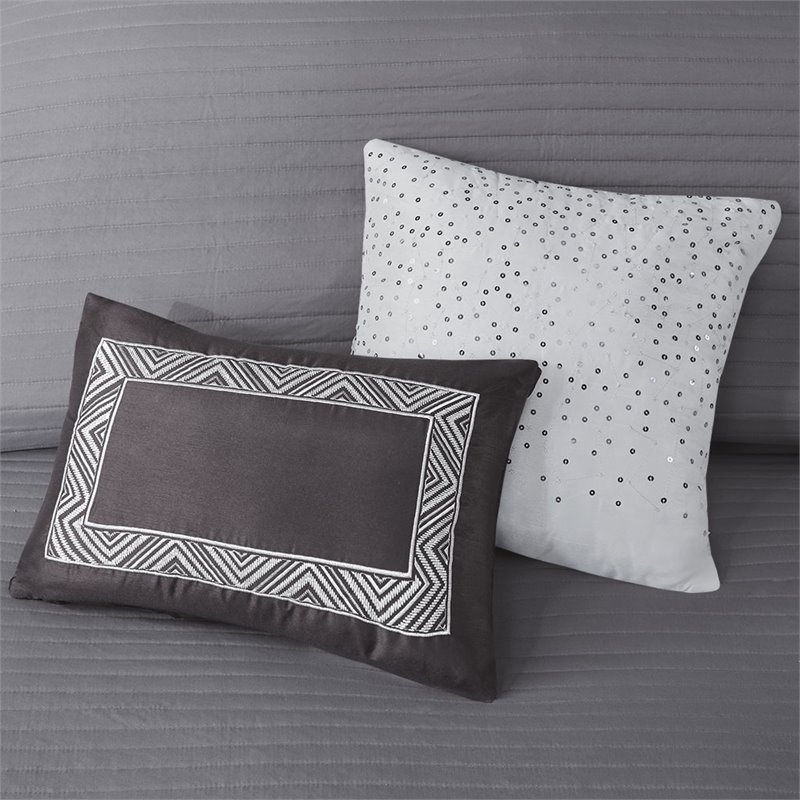 Madison Park Rhapsody 6-Piece Polyester Jacquard Reversible Coverlet Set in Gray