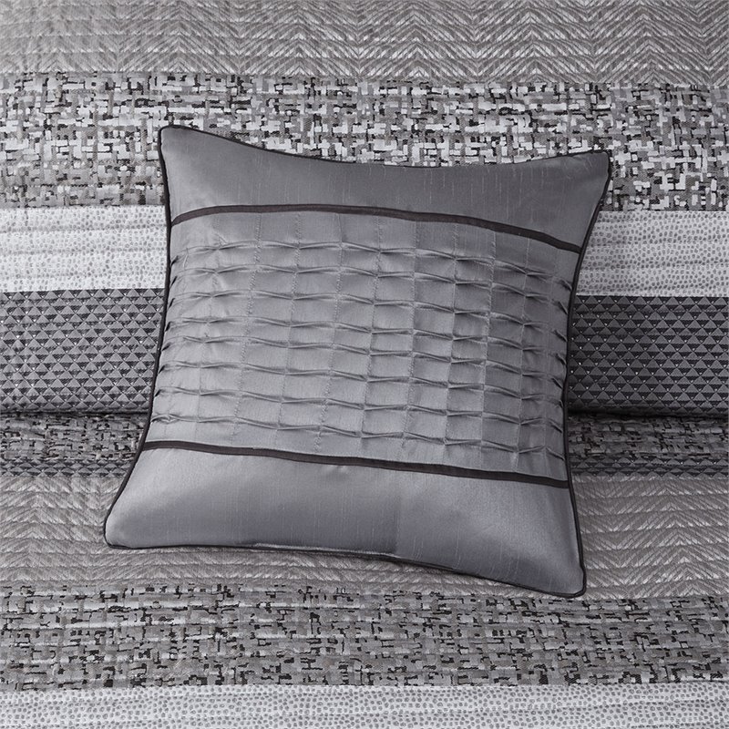 Madison Park Rhapsody 6-Piece Polyester Jacquard Reversible Coverlet Set in Gray
