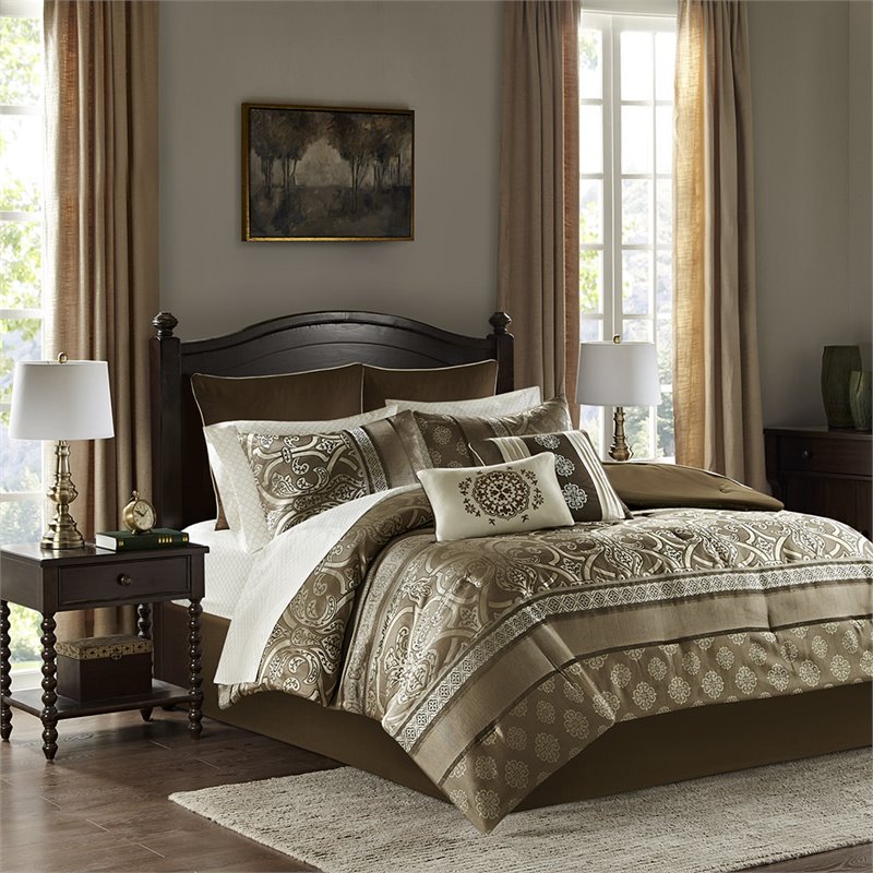 Madison Park Essentials Zara 16-Piece Polyester Jacquard Comforter Set in Brown