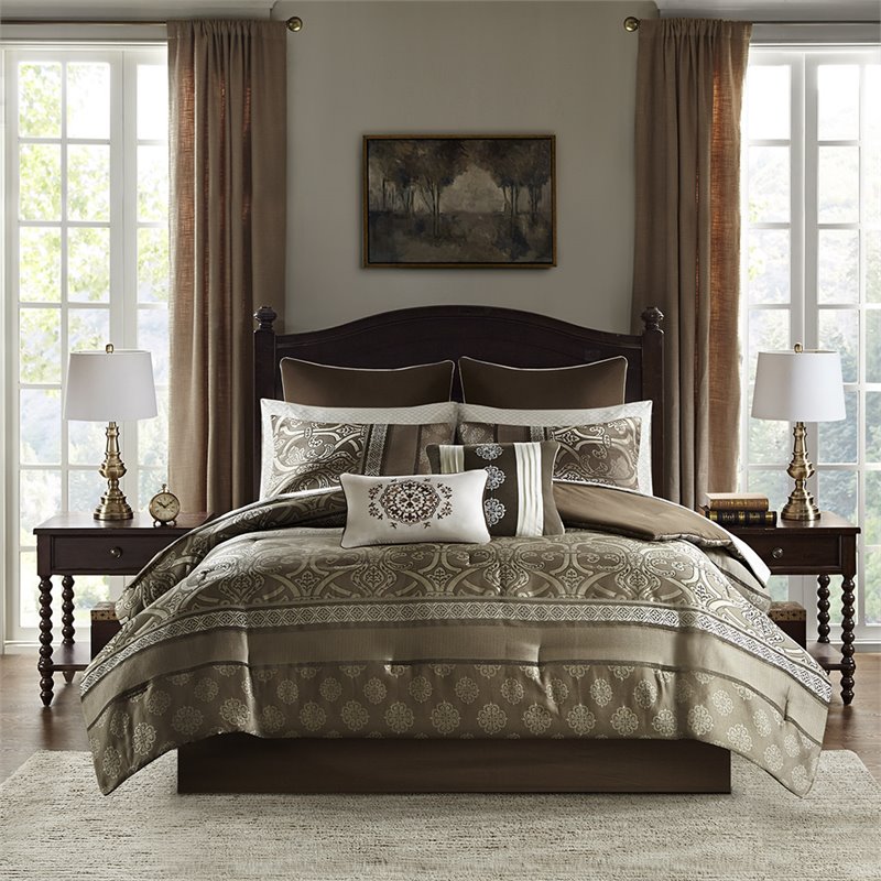 Madison Park Essentials Zara 16-Piece Polyester Jacquard Comforter Set in Brown