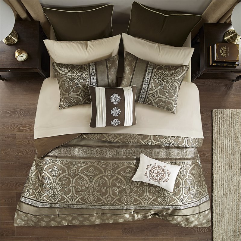 Madison Park Essentials Zara 16-Piece Polyester Jacquard Comforter Set in Brown