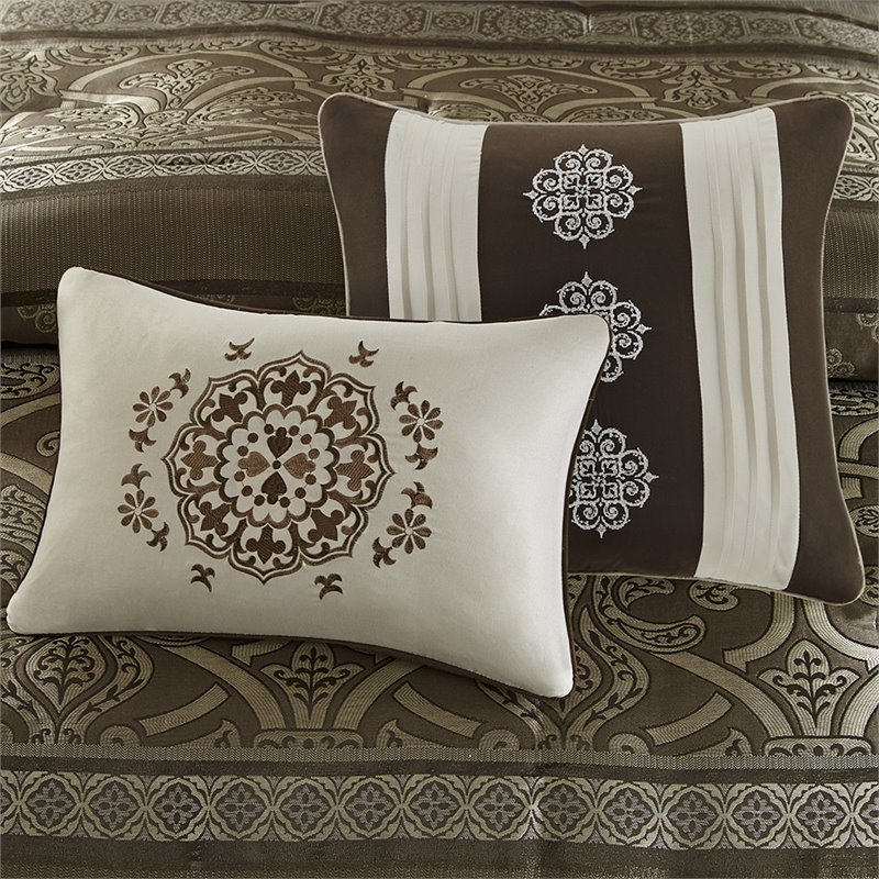Madison Park Essentials Zara 16-Piece Polyester Jacquard Comforter Set in Brown