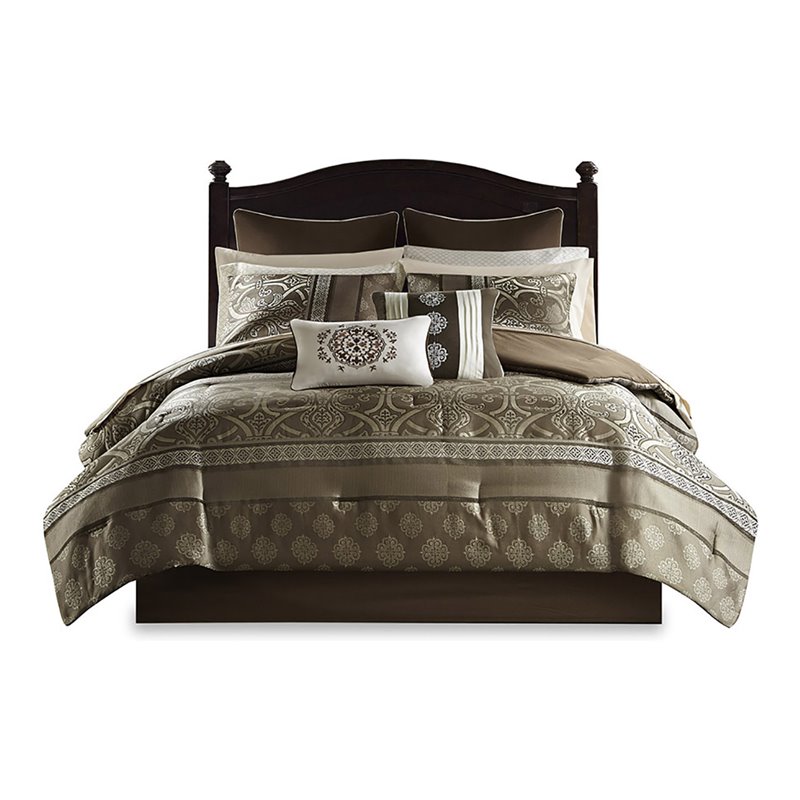 Madison Park Essentials Zara 16-Piece Polyester Jacquard Comforter Set in Brown