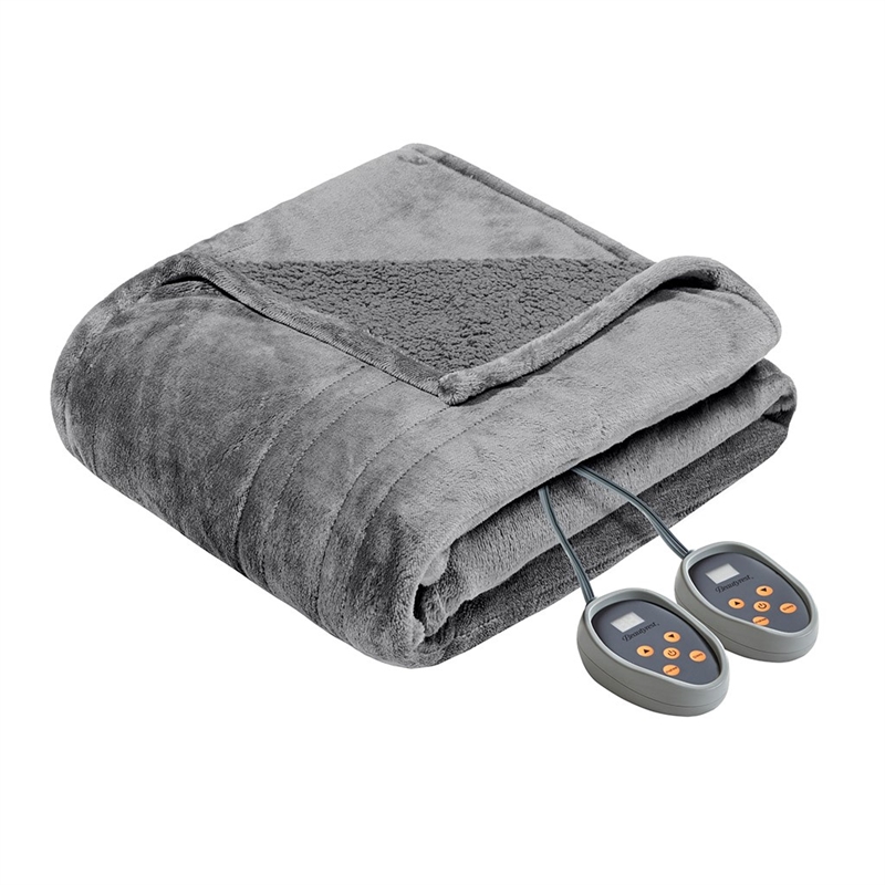 Beautyrest Polyester Solid Knitted Microlight Heated Blanket in Gray