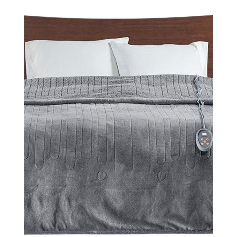 Beautyrest Polyester Solid Knitted Microlight Heated Blanket in Gray