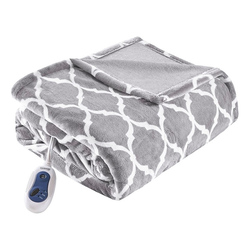 Beautyrest Contemporary Polyester Knitted Microlight Heated Throw in Gray