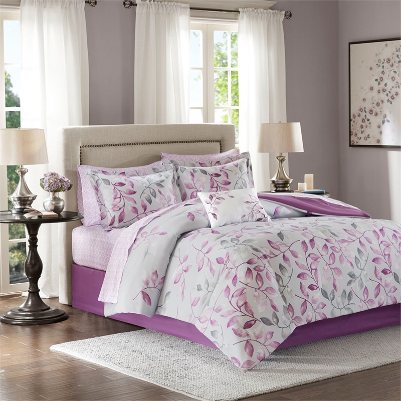 Madison Park Essentials 7-Piece Cotton Lafael Complete Comforter Set in Purple