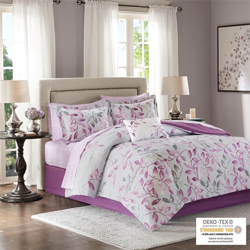 Madison Park Essentials 7-Piece Cotton Lafael Complete Comforter Set in Purple