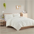 Intelligent Design Malea Polyester Back Shaggy Long Fur Comforter Set in Ivory