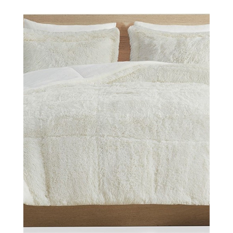 Intelligent Design Malea Polyester Back Shaggy Long Fur Comforter Set in Ivory