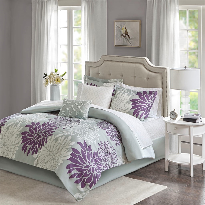 Madison Park Essentials 9-Piece Cotton Marble Complete Comforter Set in Purple