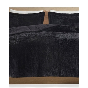 Intelligent Design Malea Polyester Back Shaggy Long Fur Comforter Set in Black