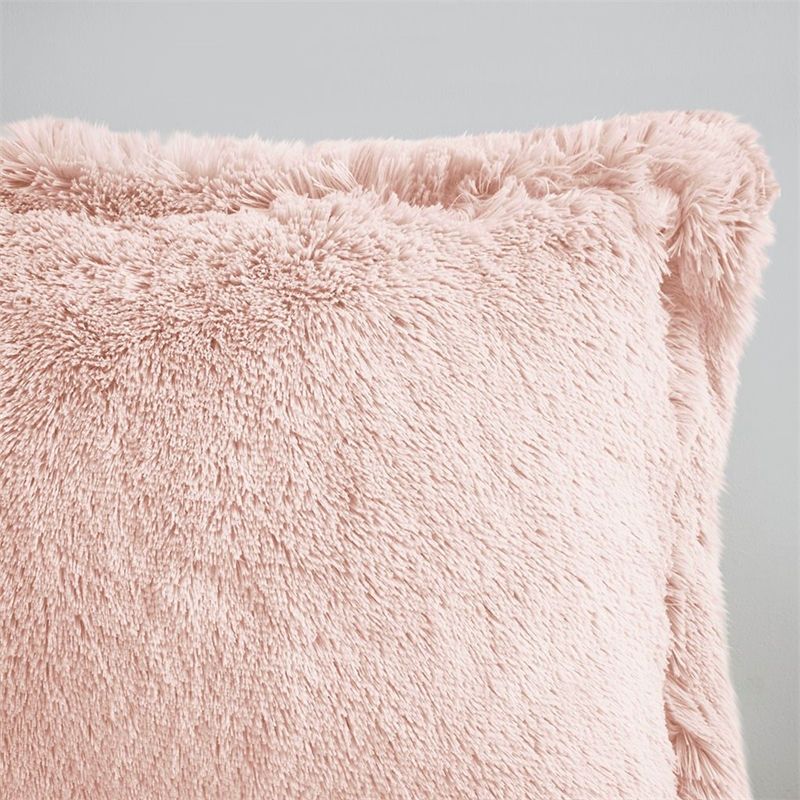 Intelligent Design Malea Polyester Solid Shaggy Fur Duvet Cover Set in Pink