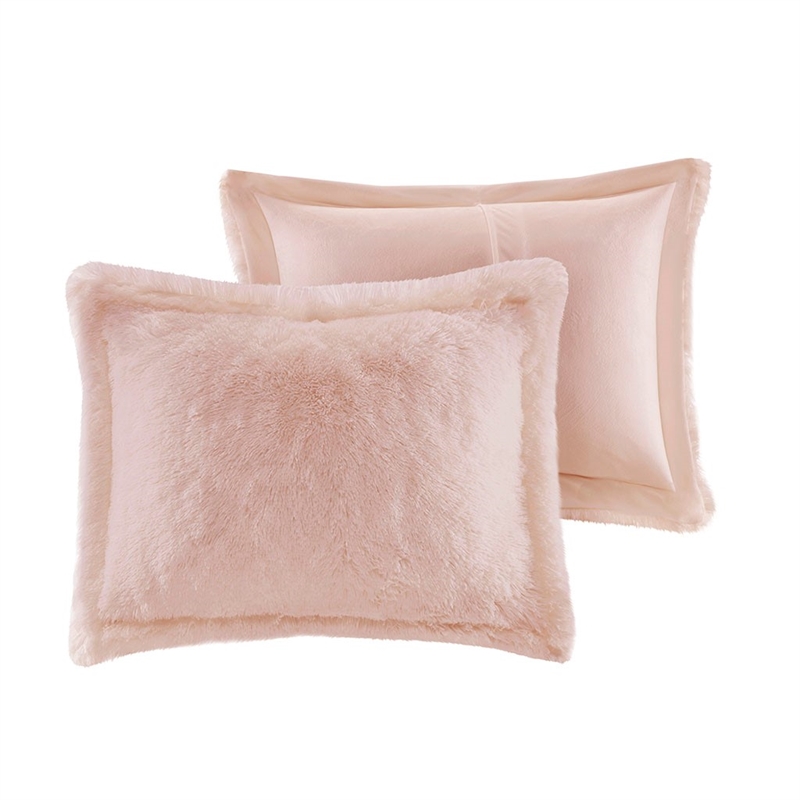 Intelligent Design Malea Polyester Solid Shaggy Fur Duvet Cover Set in Pink