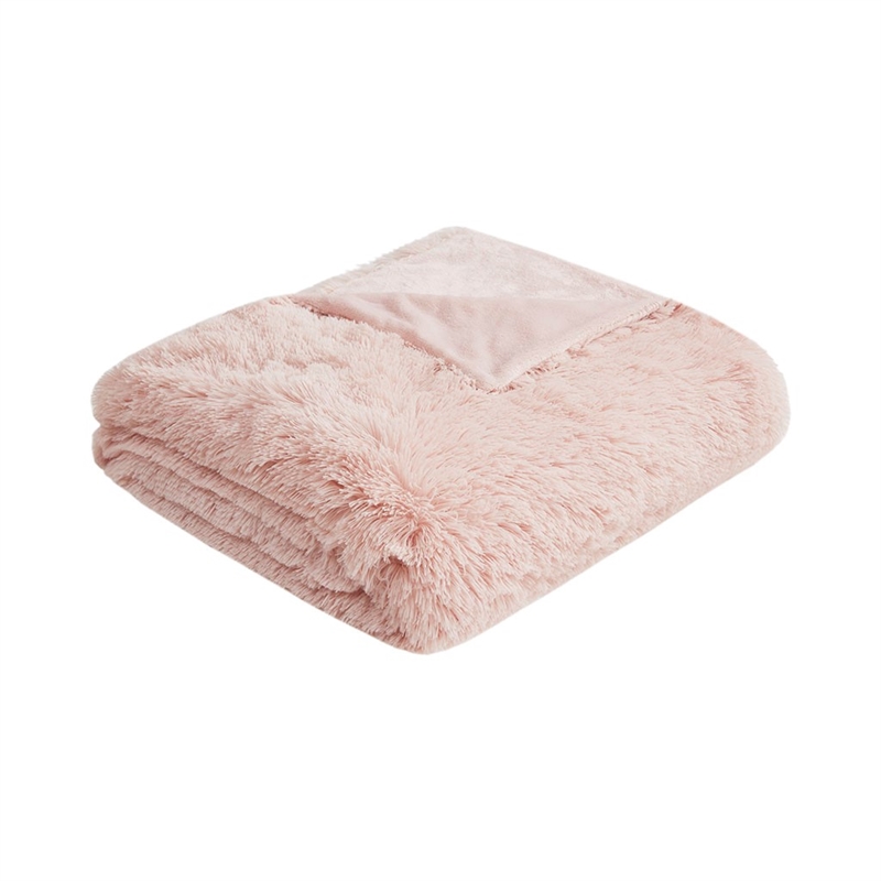 Intelligent Design Malea Polyester Solid Shaggy Fur Duvet Cover Set in Pink
