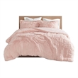 Intelligent Design Malea Polyester Solid Shaggy Fur Duvet Cover Set in Pink