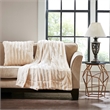 Madison Park Square Polyester Solid Stripe Plaited Long Fur Pillow in Ivory