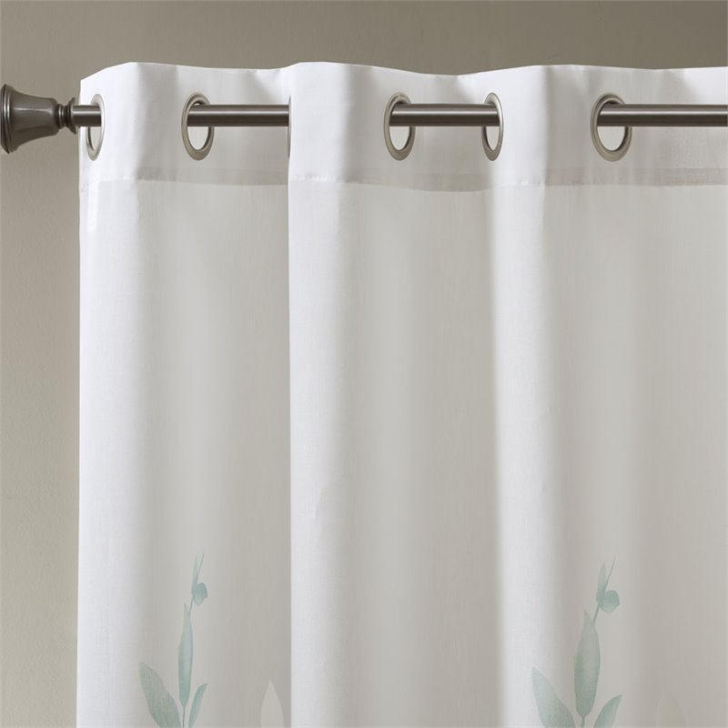 Madison Park Cecily Rayon Polyester Burnout Printed Window Panel in Aqua Blue