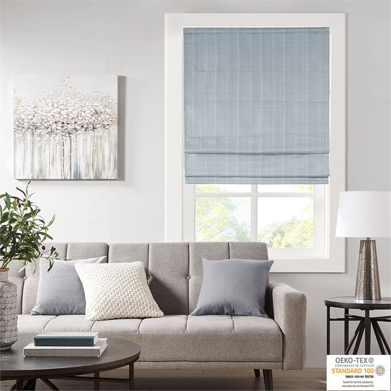Madison Park Galen Polyester Basket Weave Light Filtering Roman Shade in Blue