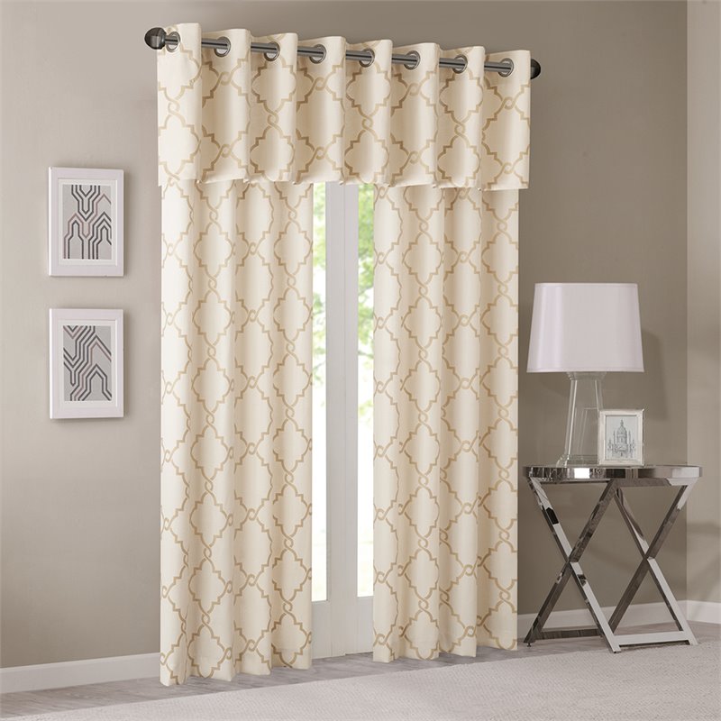 Madison Park Saratoga Polyester Cotton Rayon Fretwork Printed Valance in Beige