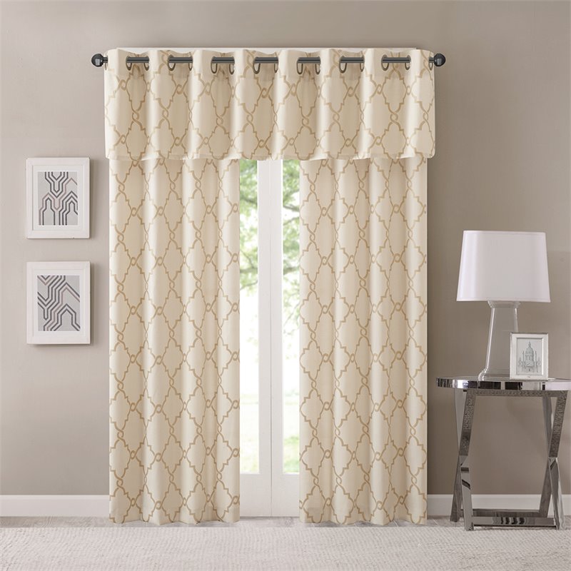 Madison Park Saratoga Polyester Cotton Rayon Fretwork Printed Valance in Beige