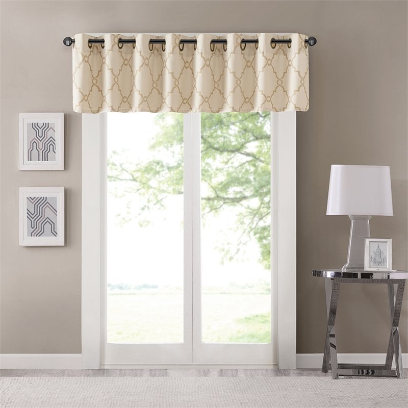 Madison Park Saratoga Polyester Cotton Rayon Fretwork Printed Valance in Beige