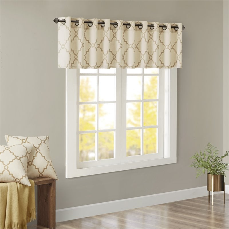 Madison Park Saratoga Polyester Cotton Rayon Fretwork Printed Valance in Beige