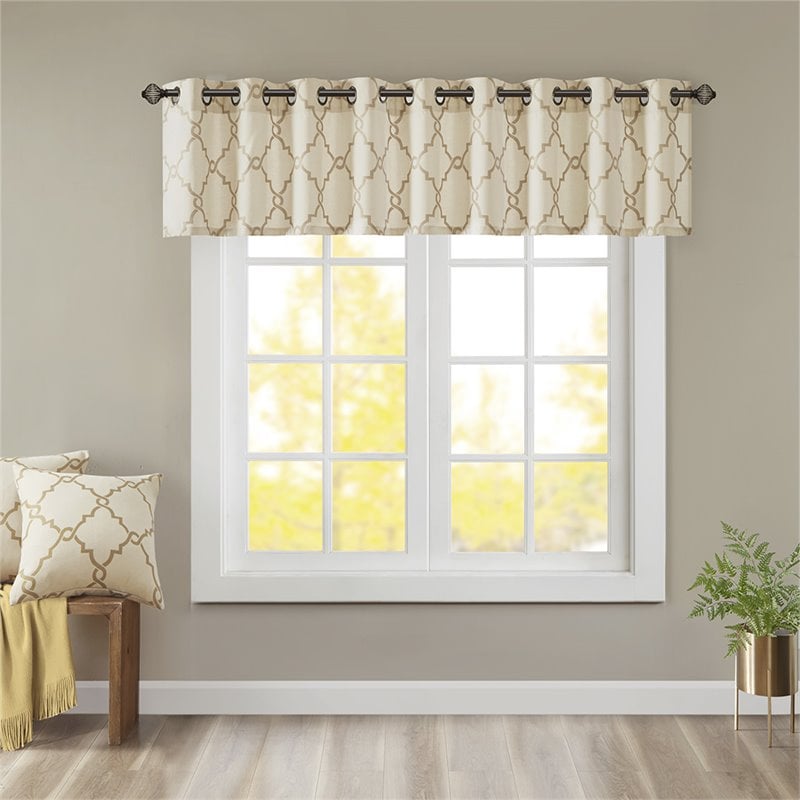 Madison Park Saratoga Polyester Cotton Rayon Fretwork Printed Valance in Beige