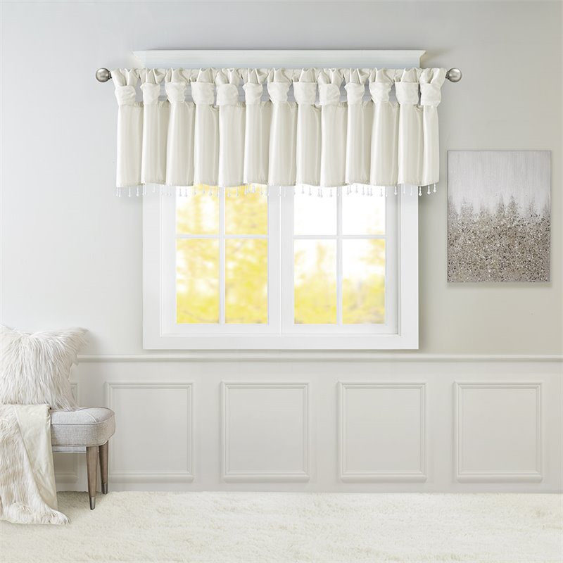 Madison Park Emilia Lightweight Faux Silk Fabric Valance with Beads in White