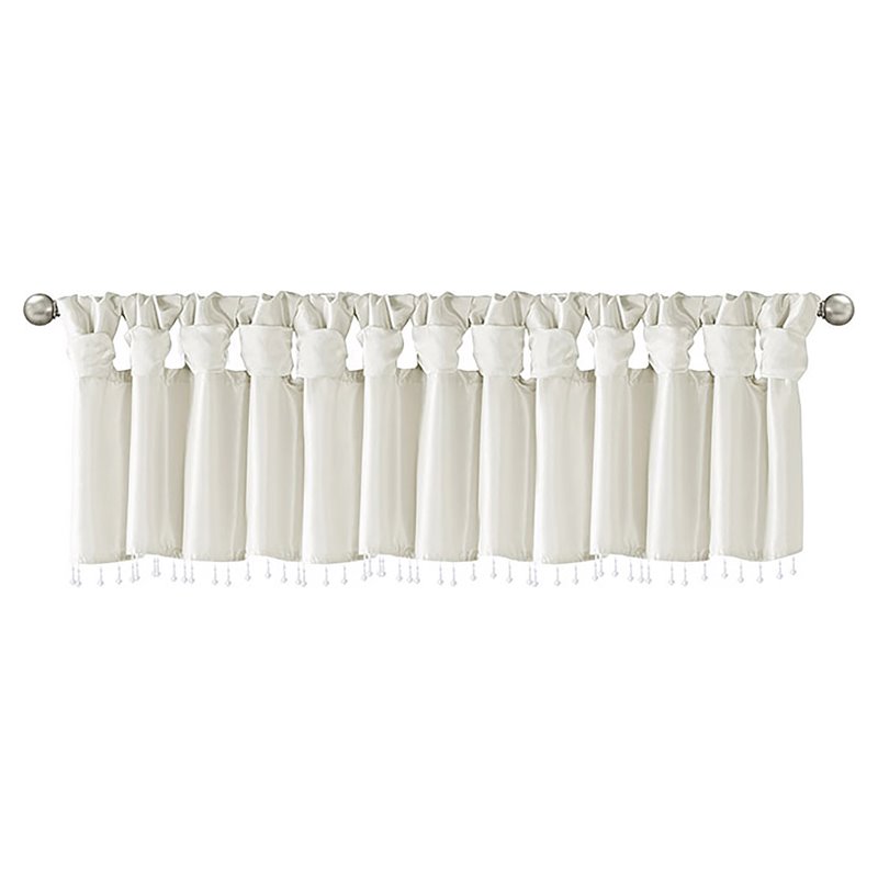 Madison Park Emilia Lightweight Faux Silk Fabric Valance with Beads in White
