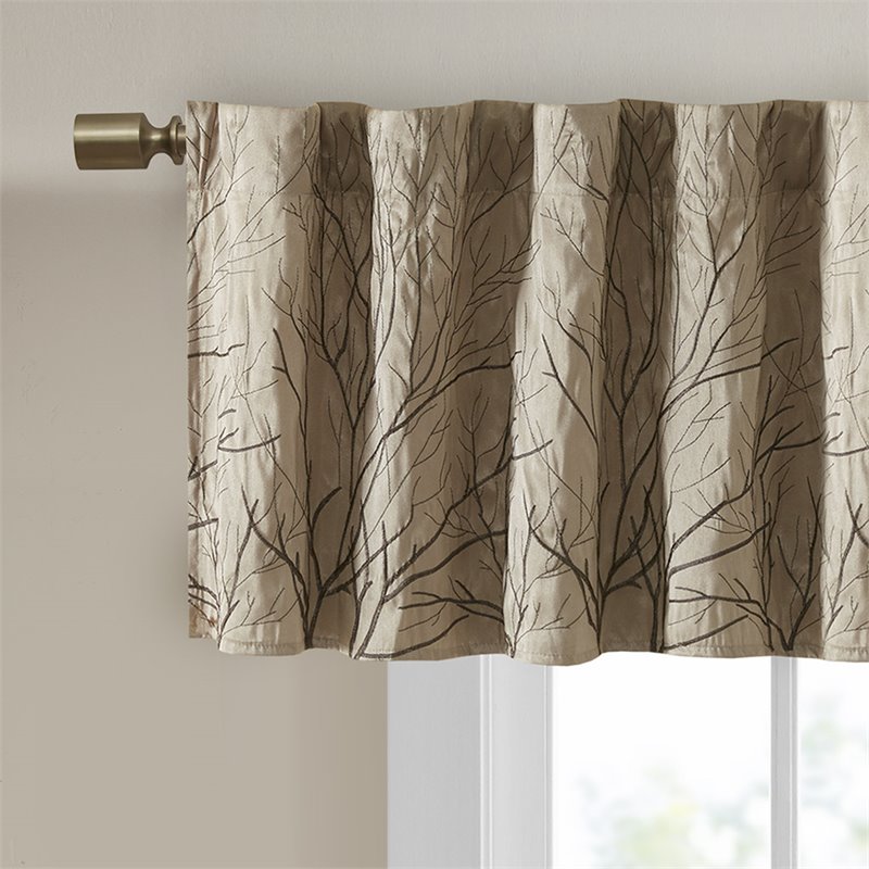 Madison Park Andora Faux Silk Fabric Embroidered Window Valance in Tan