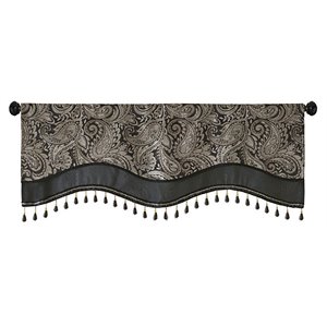 Madison Park Aubrey Polyester Jacquard Window Valance with Beads in Black/Gold